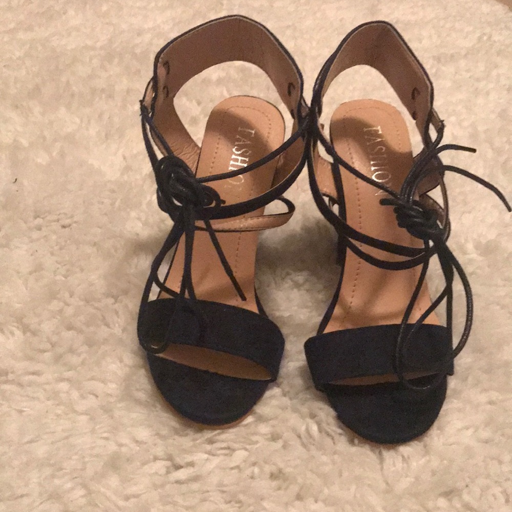 Fashion Navy blue Swede Lace up heels